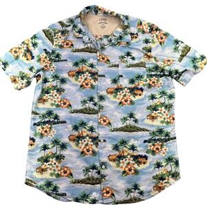 Chaps Hawaiian Shirt Tropical Palm Tree‎ Island Print Button Up Large Boho Beach